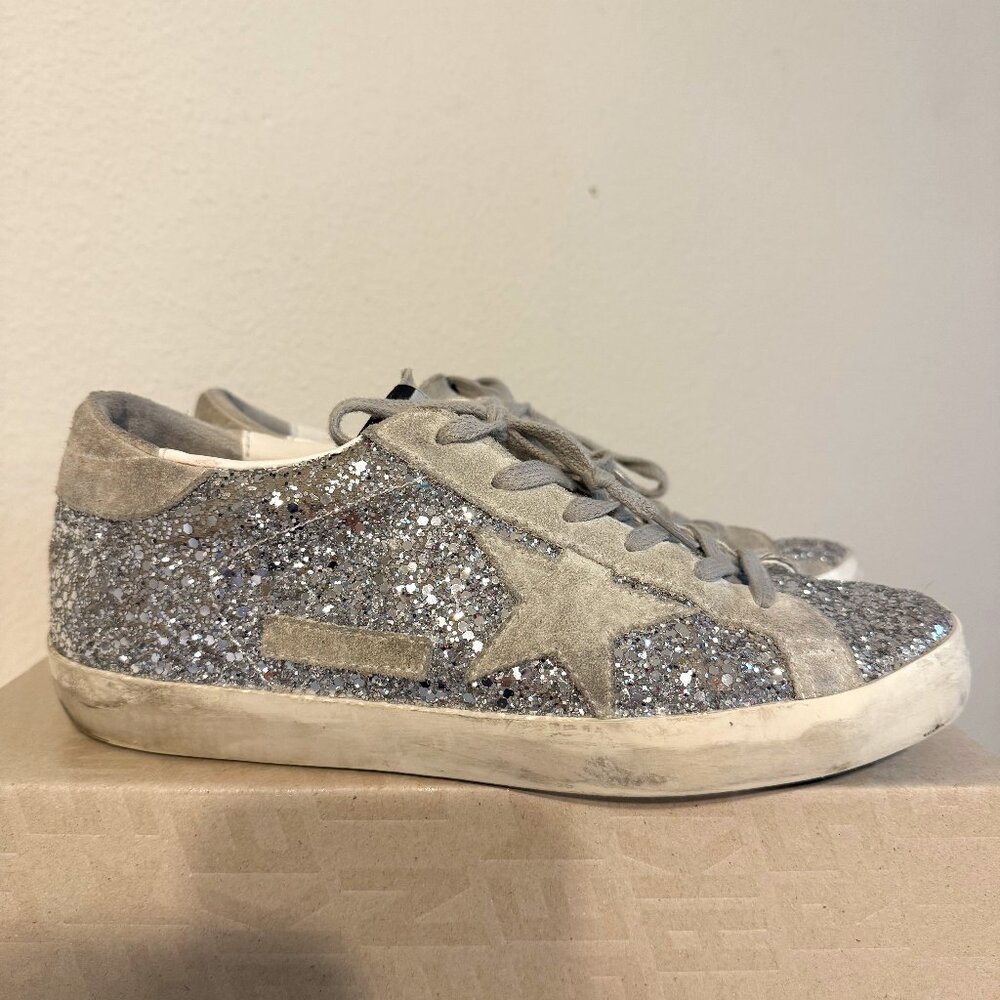 Golden Goose Superstar Silver Glitter Sneakers